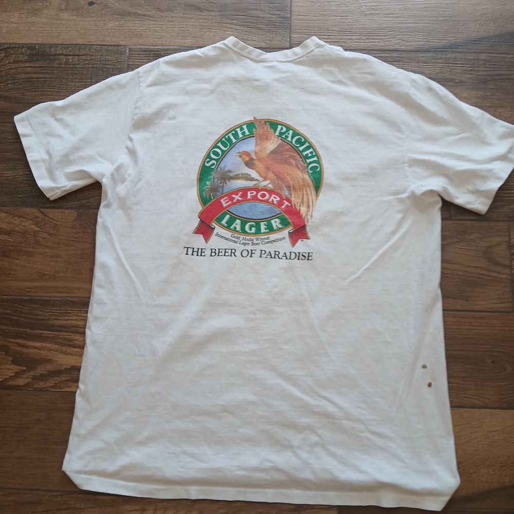 Crazy Shirt Mens Extra Large White South Pacific Export Lager Beer‎ Paradise USA